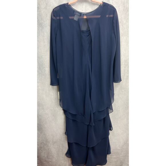 Frascara Elephant Trunk Tea Length Gown Wover Navy With Jacket Dress Size 12 NWT - Picture 6 of 11